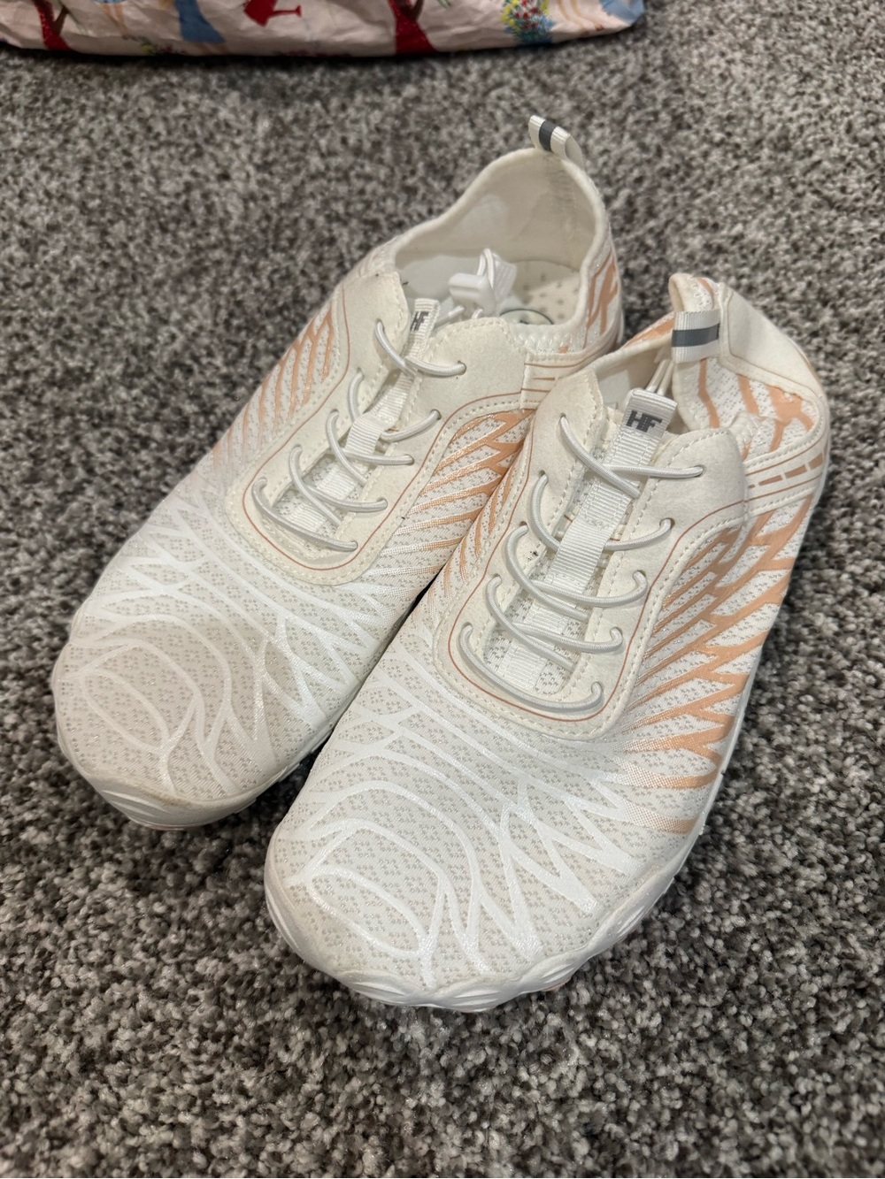 Lightweight Women’s Athletic Sneakers - White with Peach Accents